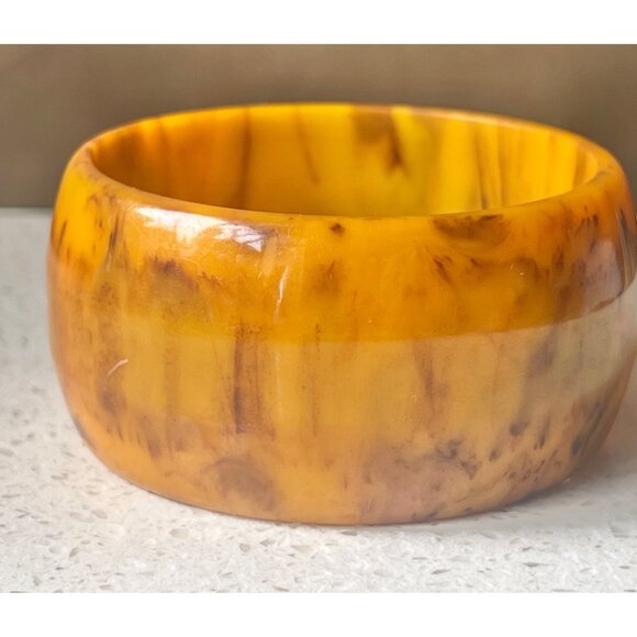 Bakelite Butterscotch & Brown Bangle & Buffalo Horn Open Cuff Bracelet Vintage - Picture 4 of 16